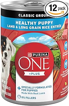 Purina ONE Plus Wet Puppy Food Classic Ground Healthy Puppy Lamb and Long Grain Rice Entree - (Pack of 12) 13 oz. Cans